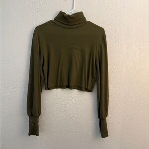 Olive Green Turtleneck Crop Top